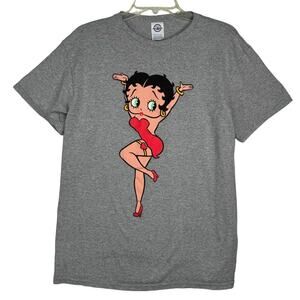 Betty Boop Pinup Screen Printed Graphic T-Shirt Gray Red Unisex M